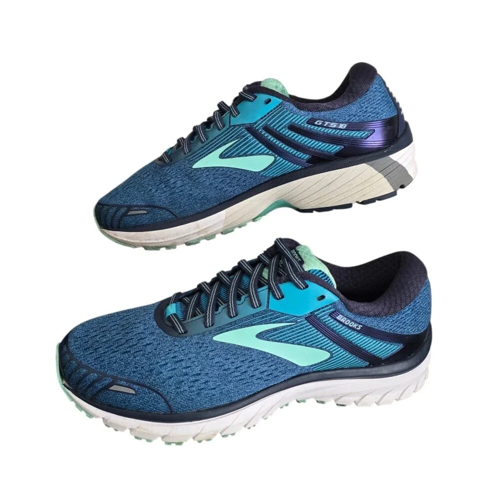 Brooks Adrenaline GTS 18 Sneakers Womens Size 9.5 Wide Teal Blue Running Shoes